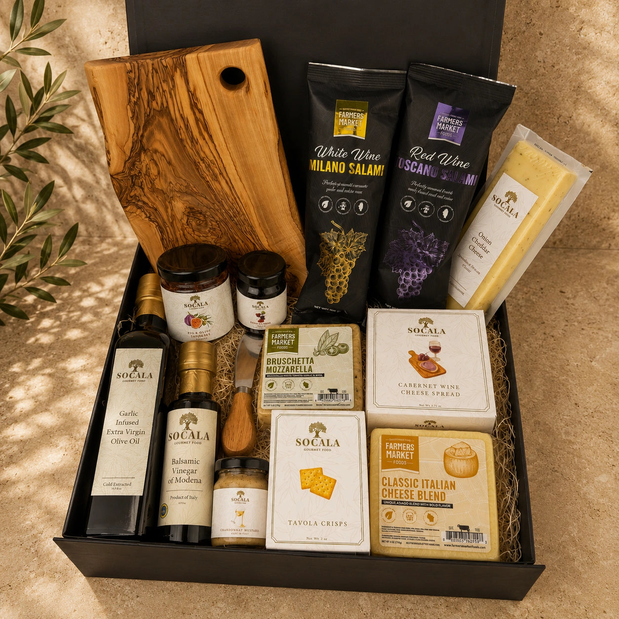 Italian Charcuterie Board Gift with Salami, Cheese & Olive Oil