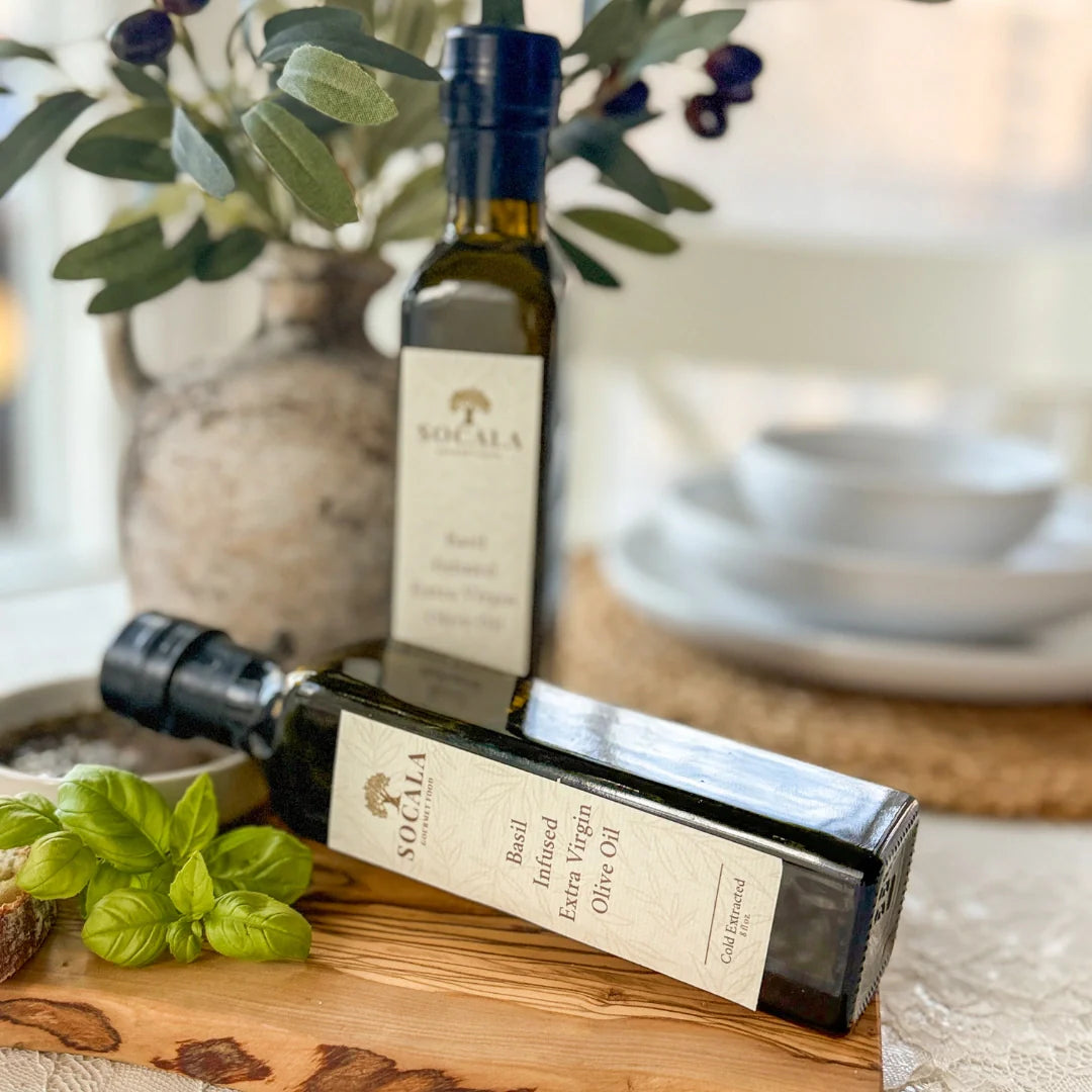 Luxury Olive Oil Gift Basket with Hand-Carved Olive Wood Board